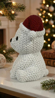 New Year Bear Statue - Knitted Patterned