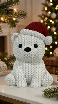 New Year Bear Statue - Knitted Patterned