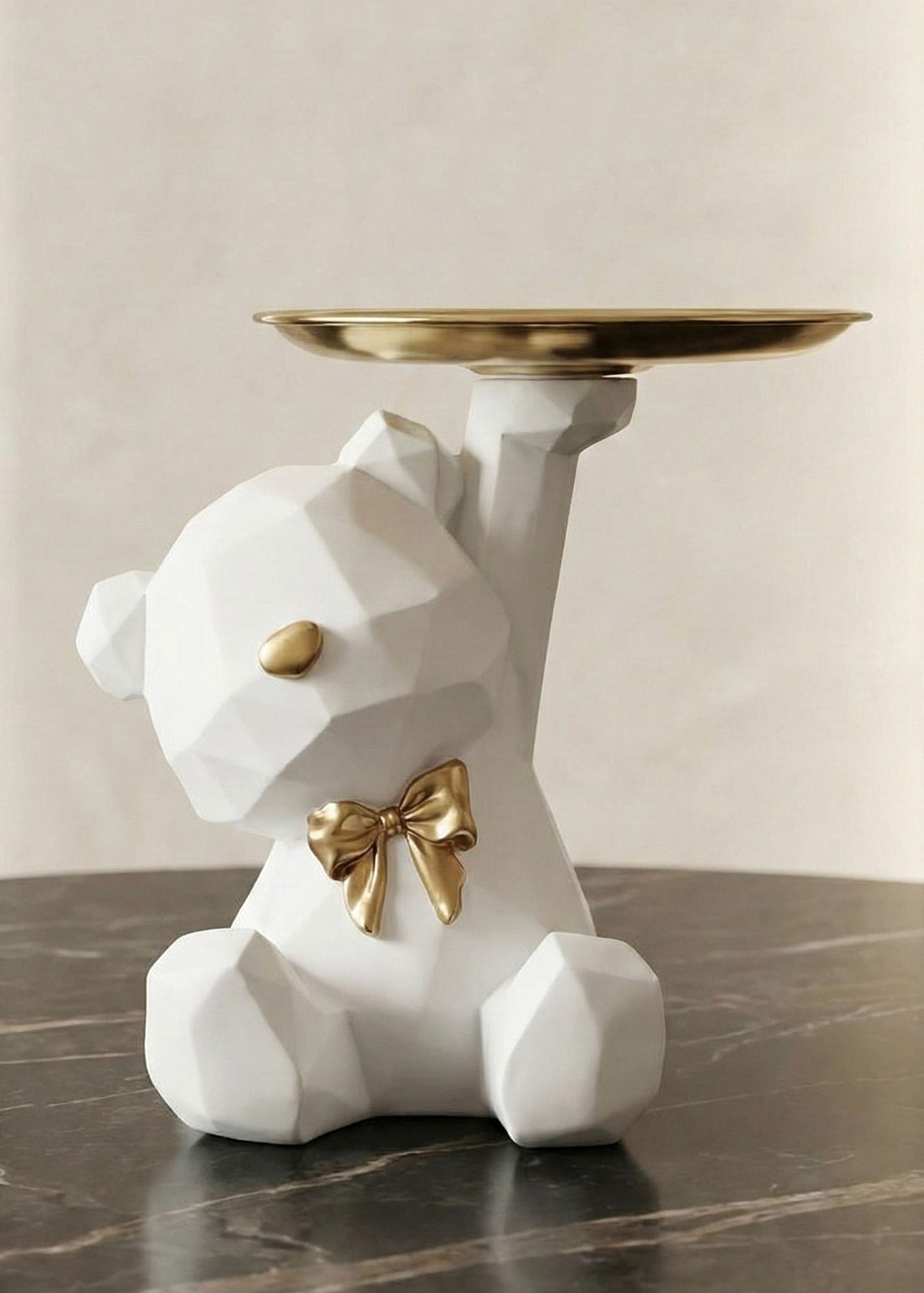 Bear Tray Holder – White Gold Detailed Decorative Figure